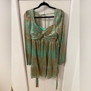 G.p.d. Metallic Teal and Gold Babydoll Mini Dress - SZ extra small XS